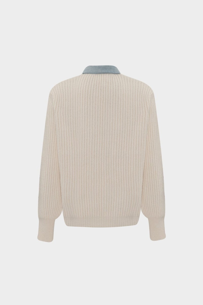 Açelya Okcu Açelyaokcu Selanik Knitted Denim Garnished Snap Detailed Wool Knitwear Cardigan  - Image 1