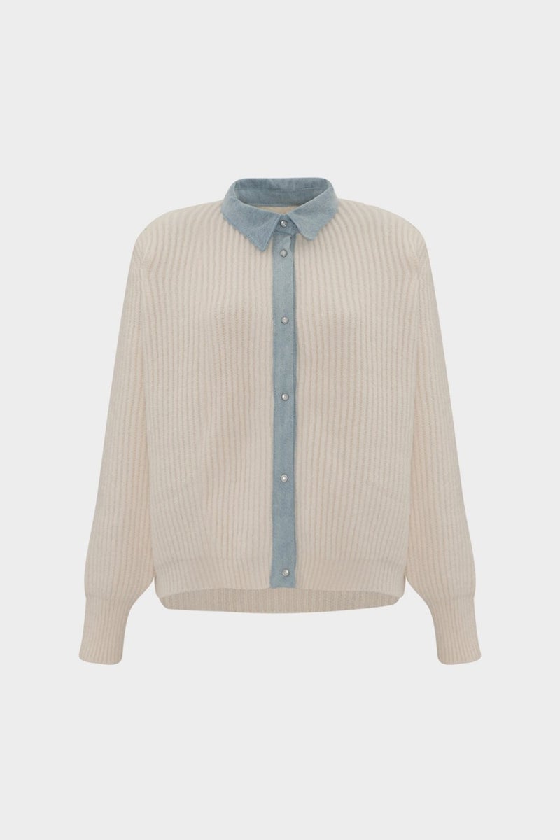 Açelya Okcu Açelyaokcu Selanik Knitted Denim Garnished Snap Detailed Wool Knitwear Cardigan  - Image 2
