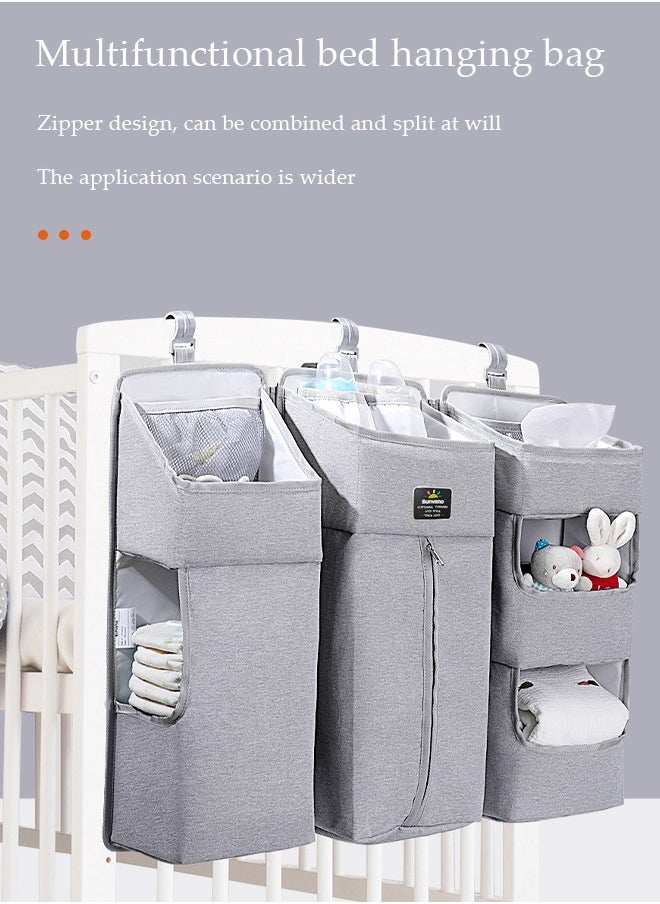 Beauenty 3-in-1 Hanging Diaper Organization Storage for Baby Essentials | Portable Nursery Organizer and Baby Diaper Caddy | Hang on Crib, Changing Table or Wall,  Gray  - Image 2