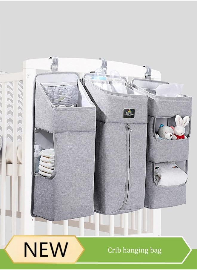 Beauenty 3-in-1 Hanging Diaper Organization Storage for Baby Essentials | Portable Nursery Organizer and Baby Diaper Caddy | Hang on Crib, Changing Table or Wall,  Gray  - Image 1