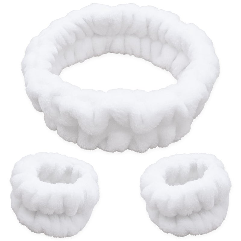FROG SAC FROG SAC Puffy Spa Headband and Wristbands for Face Washing Fuzzy Skincare Headbands for Women Soft Makeup Skin Care Hair Accessories for Girls Bubble Make Up Sleepover Party Supplies White 