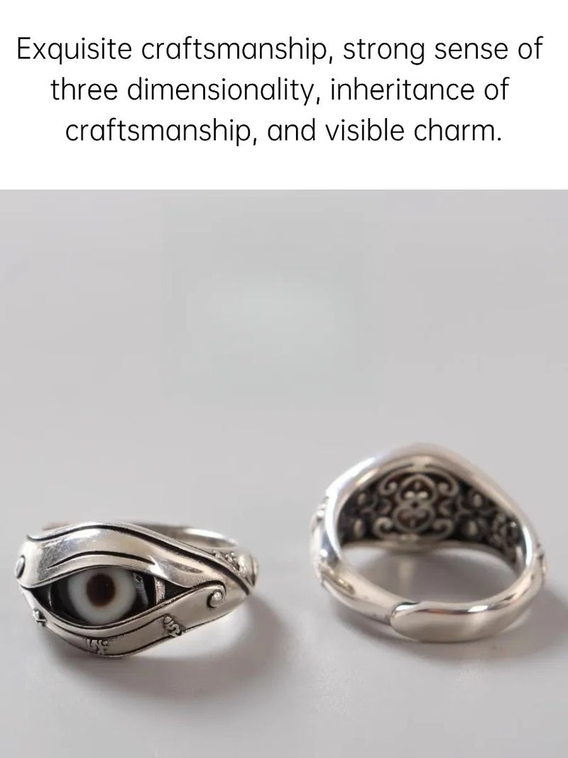 Retro 925 Silver Buddha Eye Ring, Tibetan Tianzhu Inlaid Adjustable Ring, Vintage Amulet Jewelry for Men & Women - Image 3