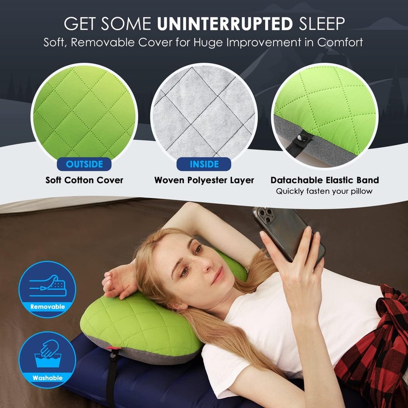 HIKENTURE Camping Pillow with Removable Cover - Ultralight Inflatable Pillow for Neck Lumbar Support - Upgrade Backpacking Pillow - Washable Travel Air Pillows for Camping, Hiking, Backpacking - Image 4