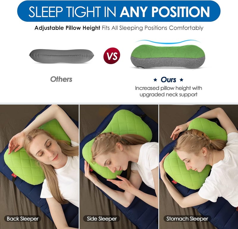 HIKENTURE Camping Pillow with Removable Cover - Ultralight Inflatable Pillow for Neck Lumbar Support - Upgrade Backpacking Pillow - Washable Travel Air Pillows for Camping, Hiking, Backpacking - Image 2