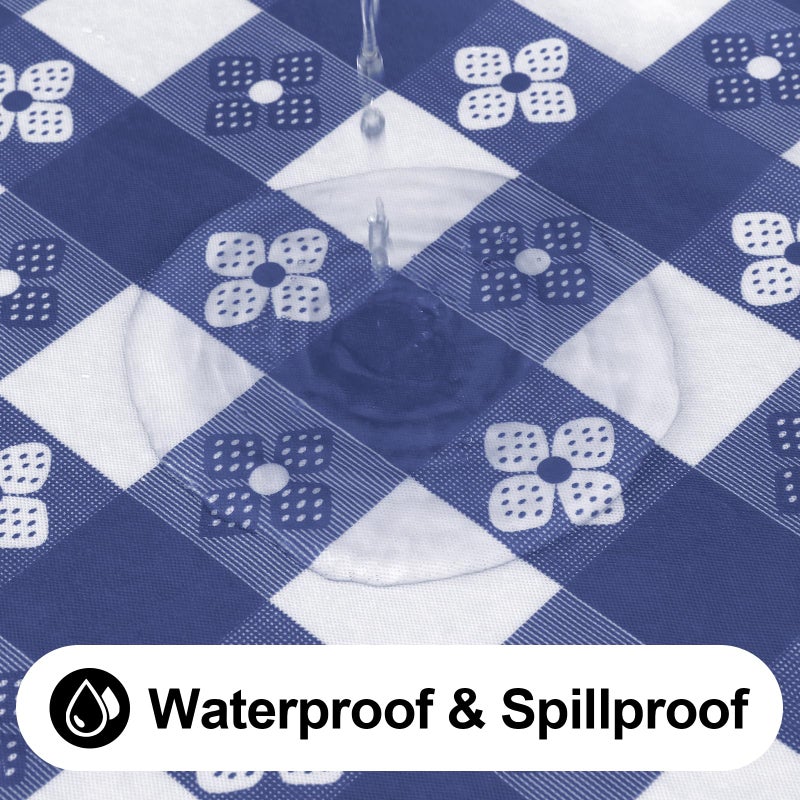 Spotjoy Rectangle Vinyl Table Cloth  Waterproof Elastic Fitted Tablecloth with Flannel Backing  Plastic Table Cover for Picnic  Camping  Outdoor (White & Navy  30""x48"") - Image 3