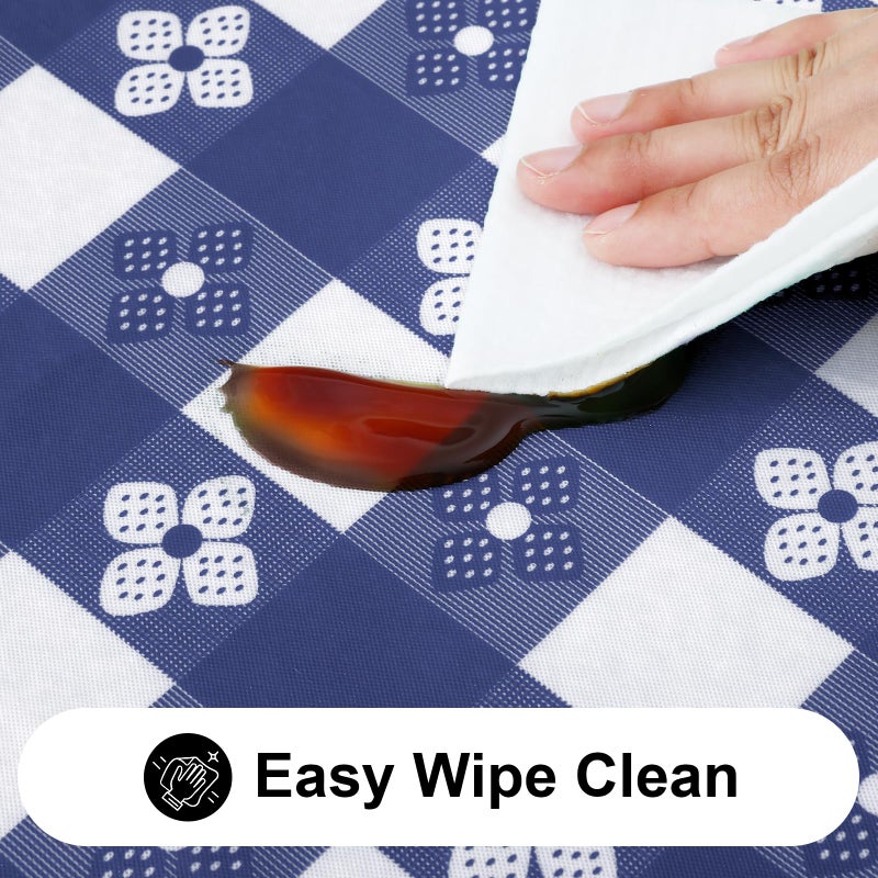 Spotjoy Rectangle Vinyl Table Cloth  Waterproof Elastic Fitted Tablecloth with Flannel Backing  Plastic Table Cover for Picnic  Camping  Outdoor (White & Navy  30""x48"") - Image 4
