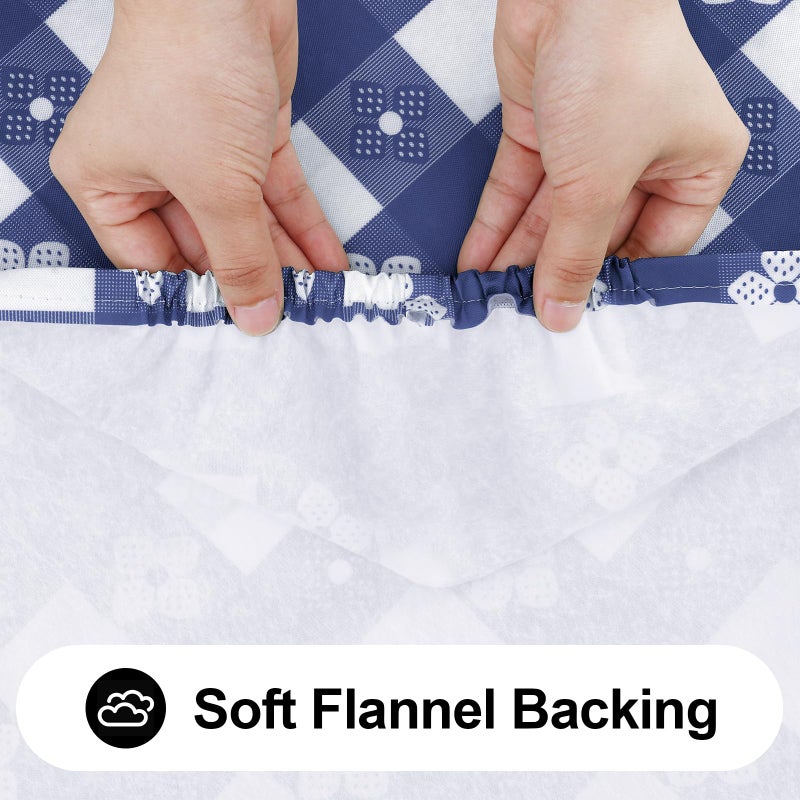 Spotjoy Rectangle Vinyl Table Cloth  Waterproof Elastic Fitted Tablecloth with Flannel Backing  Plastic Table Cover for Picnic  Camping  Outdoor (White & Navy  30""x48"") - Image 5