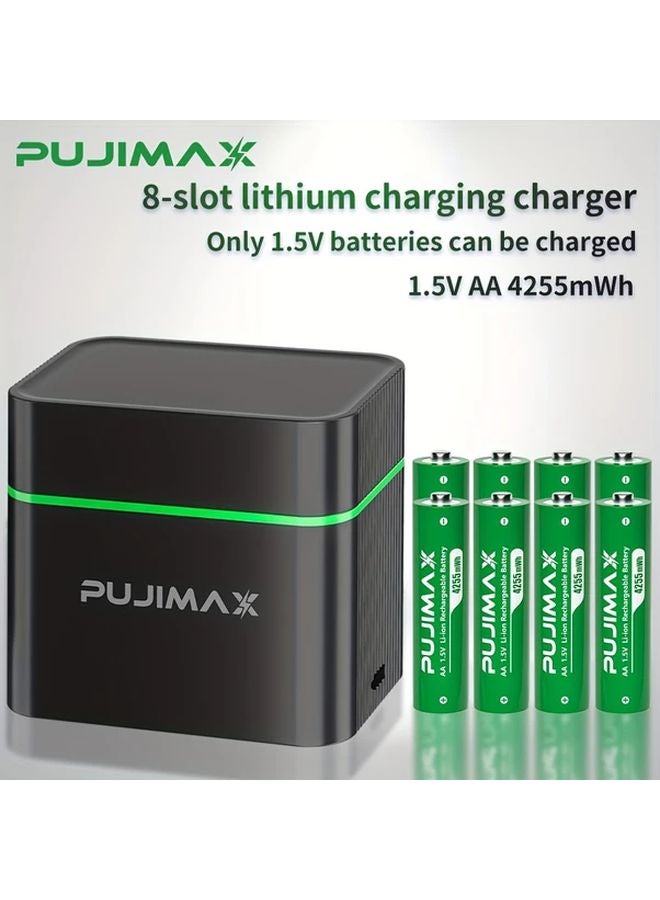 Pujimax 8 Slot 1 5V AA Lithium Battery Charger 4255mWh Fast Smart Magnetic Cover Auto Stop - Image 1