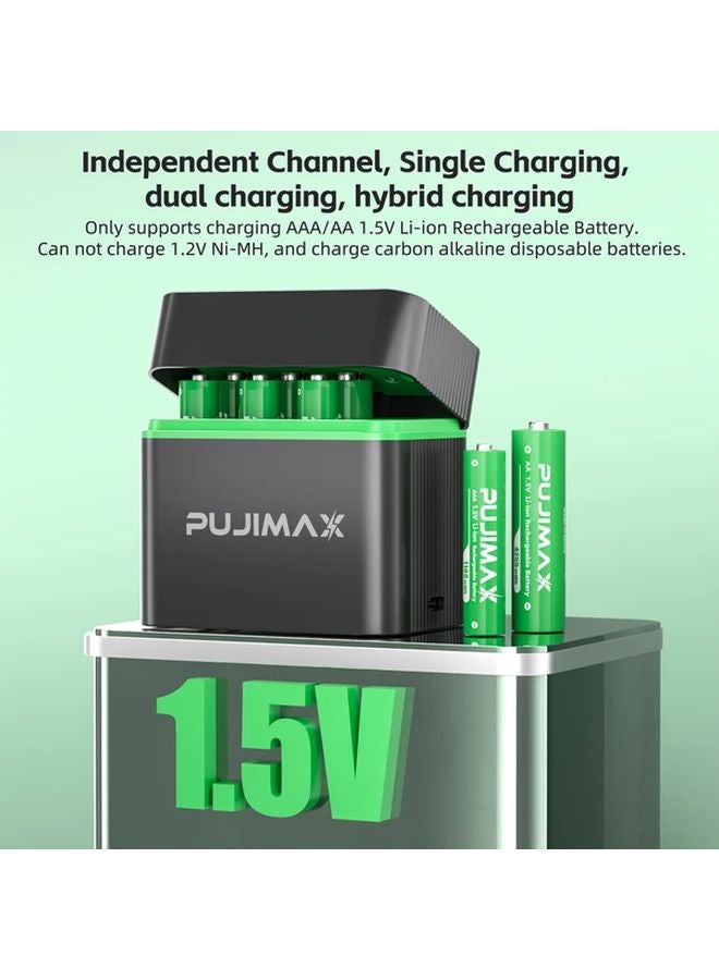 Pujimax 8 Slot 1 5V AA Lithium Battery Charger 4255mWh Fast Smart Magnetic Cover Auto Stop - Image 5