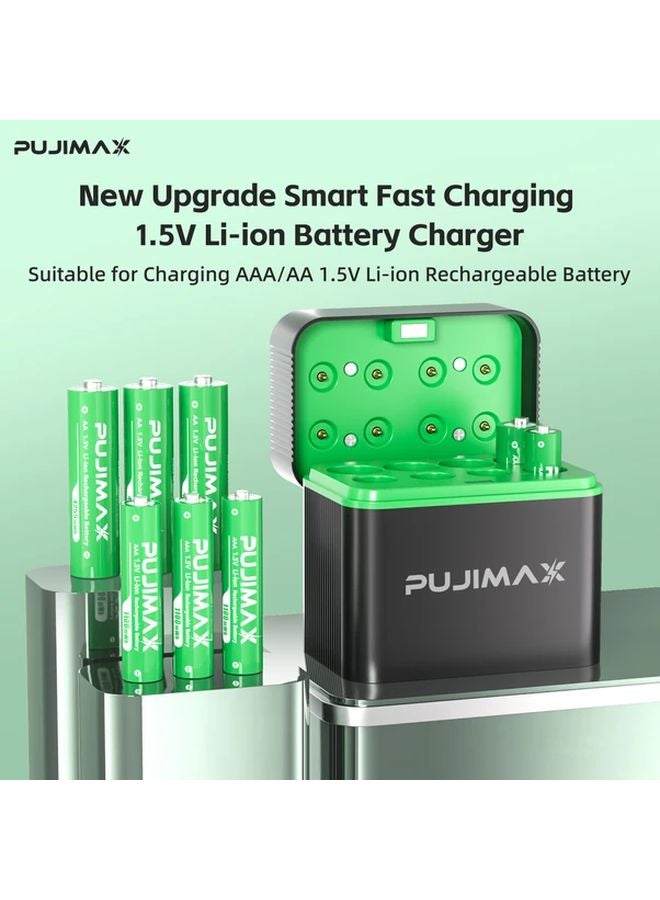 Pujimax 8 Slot 1 5V AA Lithium Battery Charger 4255mWh Fast Smart Magnetic Cover Auto Stop - Image 2