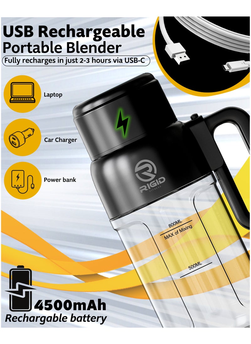 RIGID FITNESS - RIGID FITNESS Portable Smoothies Blender Bottle 120W - Blender for Fruits, Smoothies & Shakes, Cordless USB-C, Stainless Steel Blade, Ideal for Gym & Outdoor - BPA Free Healthy Mixer (33.8oz/1000ml) - Image 1