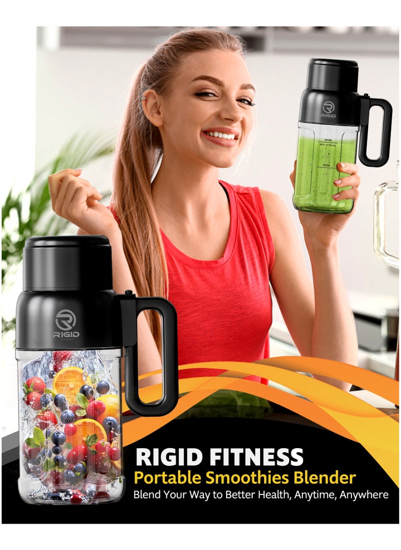 RIGID FITNESS - RIGID FITNESS Portable Smoothies Blender Bottle 120W - Blender for Fruits, Smoothies & Shakes, Cordless USB-C, Stainless Steel Blade, Ideal for Gym & Outdoor - BPA Free Healthy Mixer (33.8oz/1000ml) - Image 1
