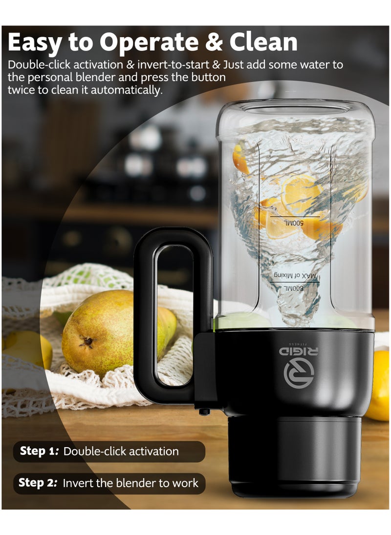 RIGID FITNESS - RIGID FITNESS Portable Smoothies Blender Bottle 120W - Blender for Fruits, Smoothies & Shakes, Cordless USB-C, Stainless Steel Blade, Ideal for Gym & Outdoor - BPA Free Healthy Mixer (33.8oz/1000ml) - Image 1