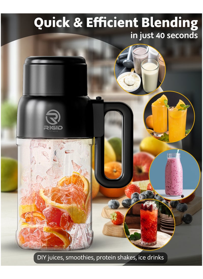 RIGID FITNESS - RIGID FITNESS Portable Smoothies Blender Bottle 120W - Blender for Fruits, Smoothies & Shakes, Cordless USB-C, Stainless Steel Blade, Ideal for Gym & Outdoor - BPA Free Healthy Mixer (33.8oz/1000ml) - Image 1