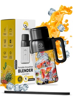 RIGID FITNESS Portable Smoothies Blender Bottle 120W - Blender for Fruits, Smoothies & Shakes, Cordless USB-C, Stainless Steel Blade, Ideal for Gym & Outdoor - BPA Free Healthy Mixer (33.8oz/1000ml)