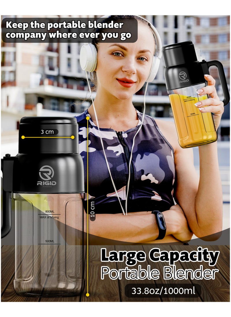 RIGID FITNESS - RIGID FITNESS Portable Smoothies Blender Bottle 120W - Blender for Fruits, Smoothies & Shakes, Cordless USB-C, Stainless Steel Blade, Ideal for Gym & Outdoor - BPA Free Healthy Mixer (33.8oz/1000ml) - Image 1