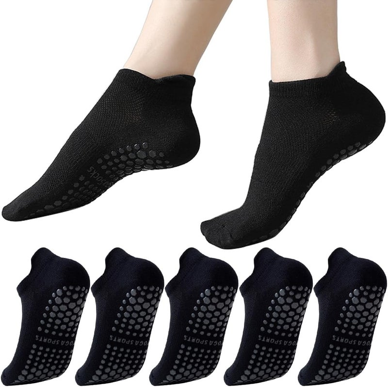 PUJANE 5 Pairs Grip Pilates Socks for Women, Non Slip Yoga Athletic Ankle Grippy Socks for Barre Ballet Gym Workout - Image 1
