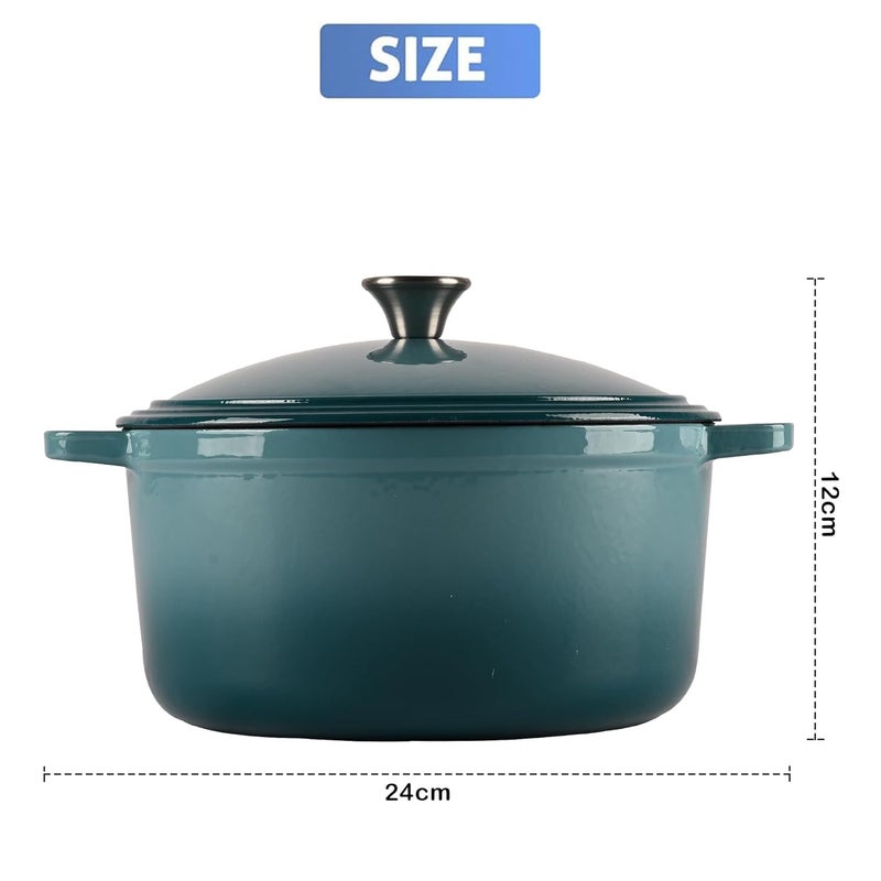 Kuber Industries Kuber Industries Enamel Coated Induction Base Hard Anodised Non Stick Cast Iron Dutch Oven with Lid & Handles | Cook & Serve Dutch Oven Cast Iron Handi for Cooking | Ombre - Ferozi  - Image 3