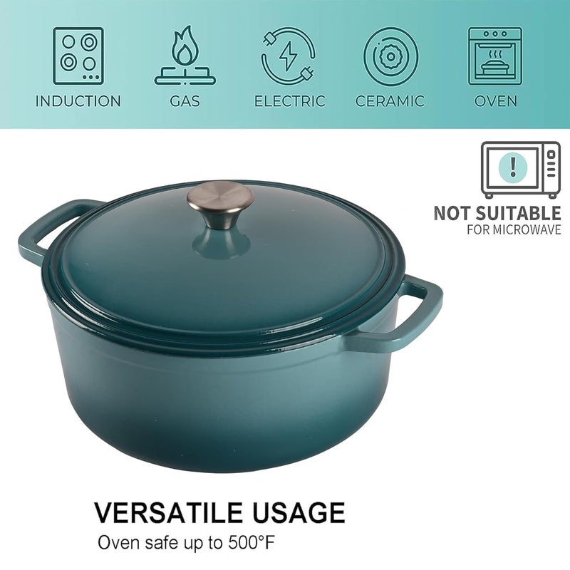 Kuber Industries Kuber Industries Enamel Coated Induction Base Hard Anodised Non Stick Cast Iron Dutch Oven with Lid & Handles | Cook & Serve Dutch Oven Cast Iron Handi for Cooking | Ombre - Ferozi  - Image 4