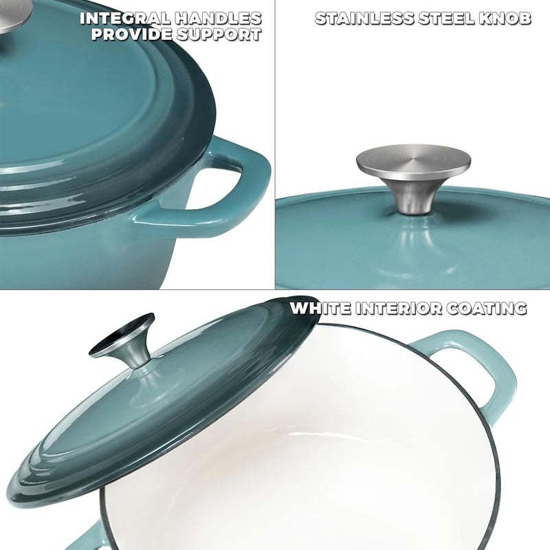 Kuber Industries Kuber Industries Enamel Coated Induction Base Hard Anodised Non Stick Cast Iron Dutch Oven with Lid & Handles | Cook & Serve Dutch Oven Cast Iron Handi for Cooking | Ombre - Ferozi  - Image 5