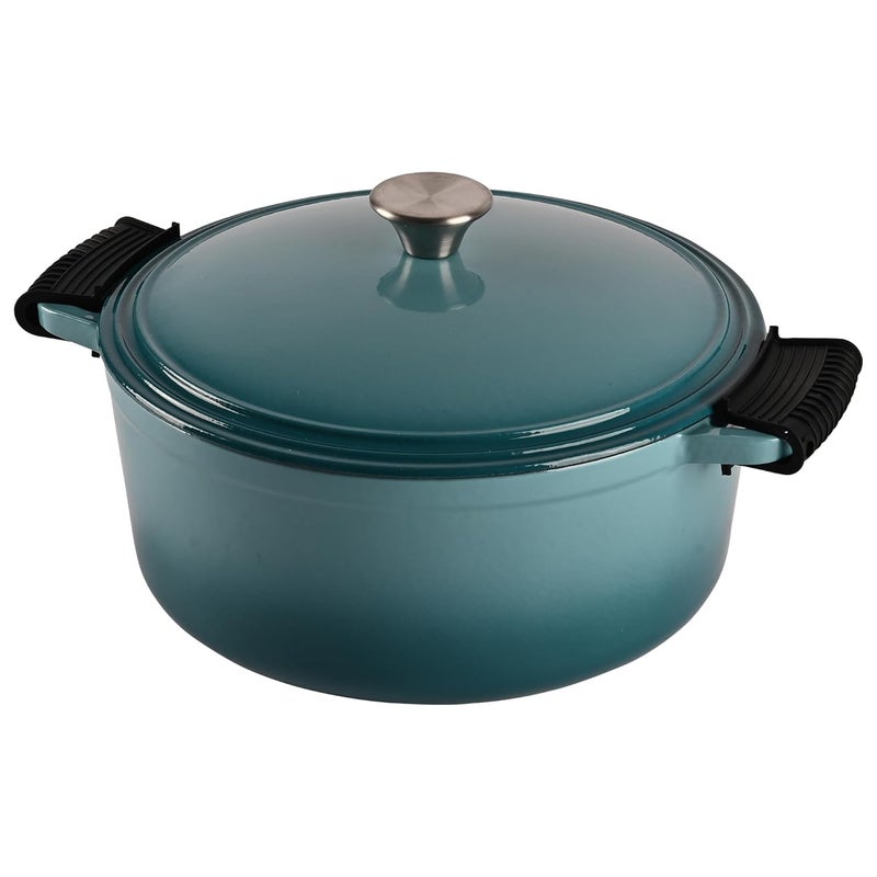 Kuber Industries Kuber Industries Enamel Coated Induction Base Hard Anodised Non Stick Cast Iron Dutch Oven with Lid & Handles | Cook & Serve Dutch Oven Cast Iron Handi for Cooking | Ombre - Ferozi  - Image 2