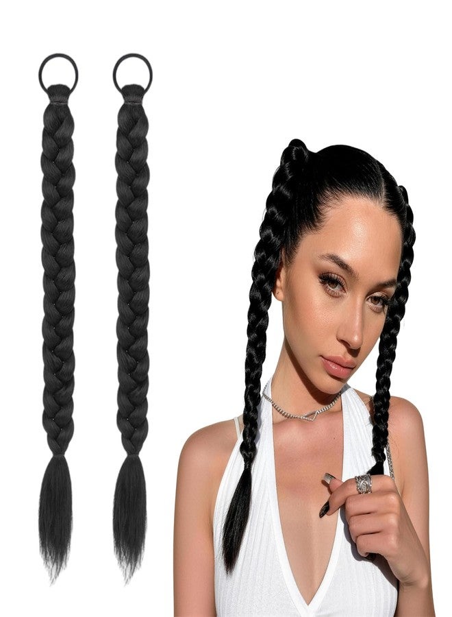 erioctry 2PCS 17.7 Inch Braided Ponytail Extensions with Hair Ties Synthetic Hair Piece Long Ponytail for Women and Girls - Image 1