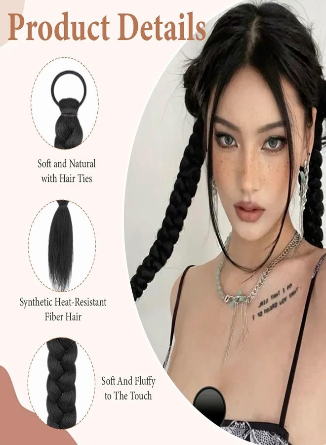 erioctry 2PCS 17.7 Inch Braided Ponytail Extensions with Hair Ties Synthetic Hair Piece Long Ponytail for Women and Girls - Image 3