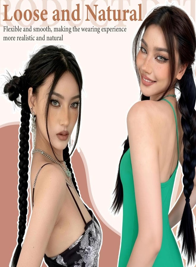erioctry 2PCS 17.7 Inch Braided Ponytail Extensions with Hair Ties Synthetic Hair Piece Long Ponytail for Women and Girls - Image 5