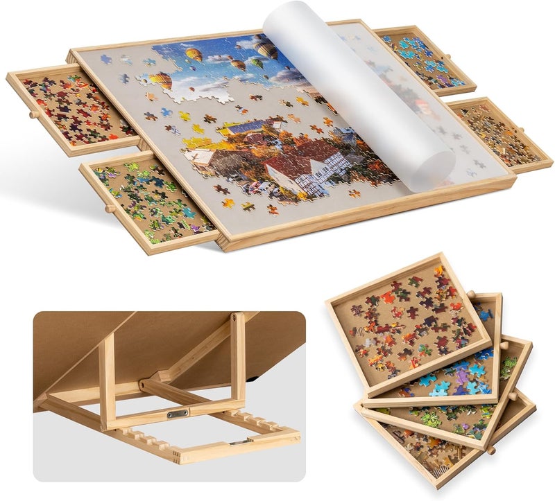 Becko US 1000-Pc Tilting Puzzle Board with 4 Drawers & Cover, Adjustable Jigsaw Puzzle Table with Built-in Easel/Stand, Portable Boards with Puzzles Storage for Adults, with Premium Flannel Tabletop - Image 1