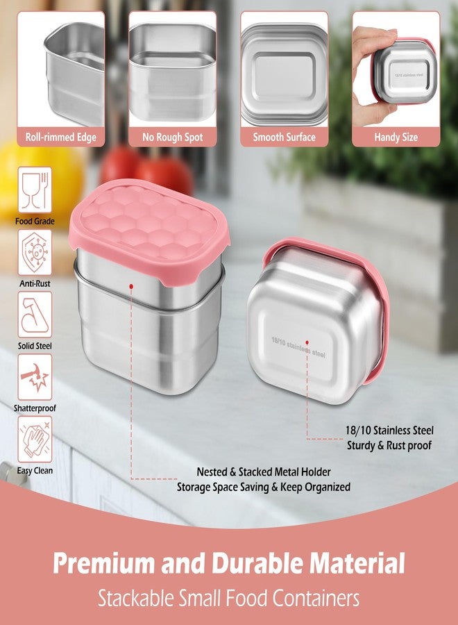 E-far Stainless Steel Snack Containers for Kids and Toddlers, 8oz Small Food Storage Container with Leak-proof Silicone Lid, Metal Child Lunch Box for School Daycare Picnic, 3 Packs, Pink - Image 3