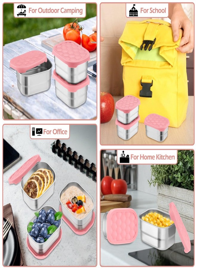 E-far Stainless Steel Snack Containers for Kids and Toddlers, 8oz Small Food Storage Container with Leak-proof Silicone Lid, Metal Child Lunch Box for School Daycare Picnic, 3 Packs, Pink - Image 5