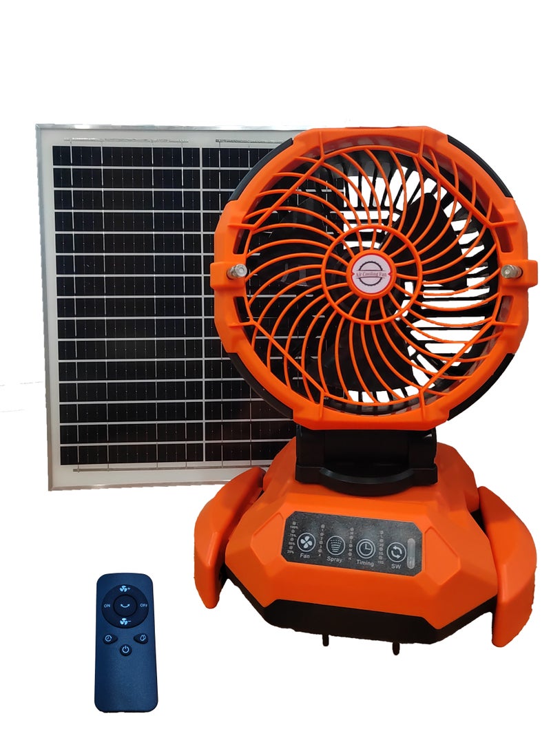 Solar Mist Orange: Solar-Powered Desktop Fan with Adjustable Misting & 10+ Hour Battery  - Image 1