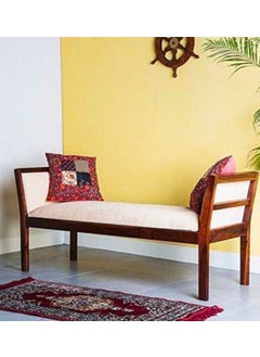 IThree IThree Solid Sheesham Wood 2 Seater Bench for Living Room Wooden Dining Bench with Cushion for Home Armrest Bed Bench Two Seater Sofa Couch for Hall  - Image 1