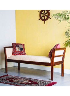 IThree IThree Solid Sheesham Wood 2 Seater Bench for Living Room Wooden Dining Bench with Cushion for Home Armrest Bed Bench Two Seater Sofa Couch for Hall  - Image 4