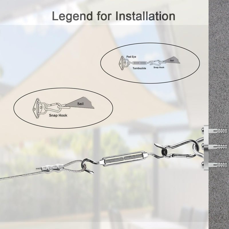 BEAYFILY Sun Shade Hardware Kit for Rectangle and Square Sun Shade Sails Installation,5 inch Heavy Duty Anti-Rust Sail Shade Hardware Kit with 50 ft Cable Wire Ropes - Image 2