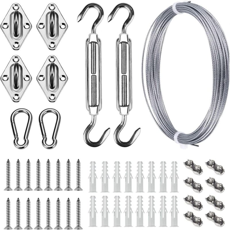 BEAYFILY Sun Shade Hardware Kit for Rectangle and Square Sun Shade Sails Installation,5 inch Heavy Duty Anti-Rust Sail Shade Hardware Kit with 50 ft Cable Wire Ropes - Image 1