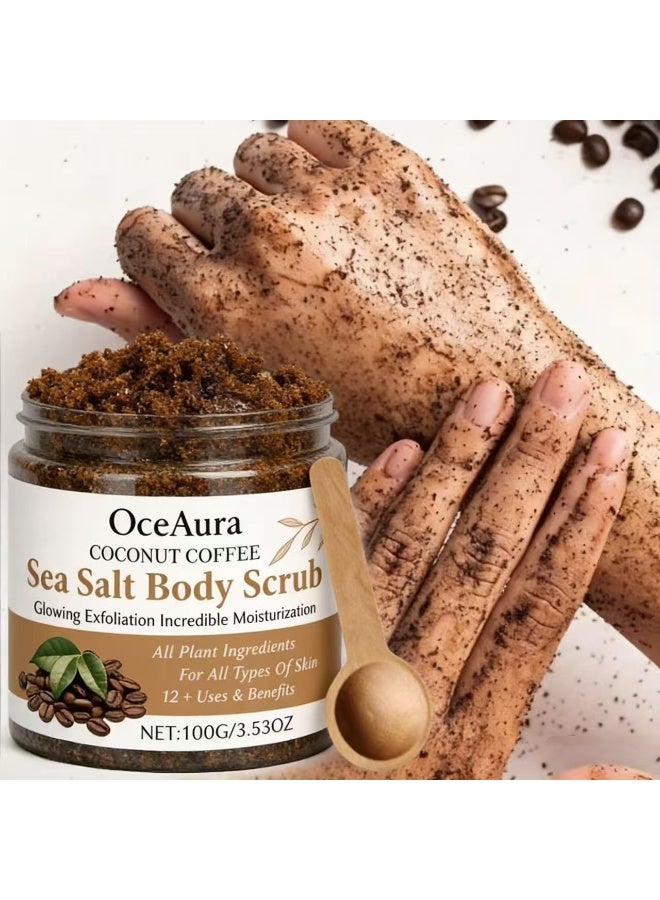  اوساورا مقشر الجسم بالقهوة وملح البحر، مقشر منشط، لبشرة ناعمة وملساء | بزيت جوز الهند، يزيل الأوساخ والجلد الميت من الرقبة والركبتين والمرفقين والذراعين للنساء والرجال، تقشير لطيف، مقشر القهوة، روتين يومي للعناية بالبشرة، 220 غرام - Image 4