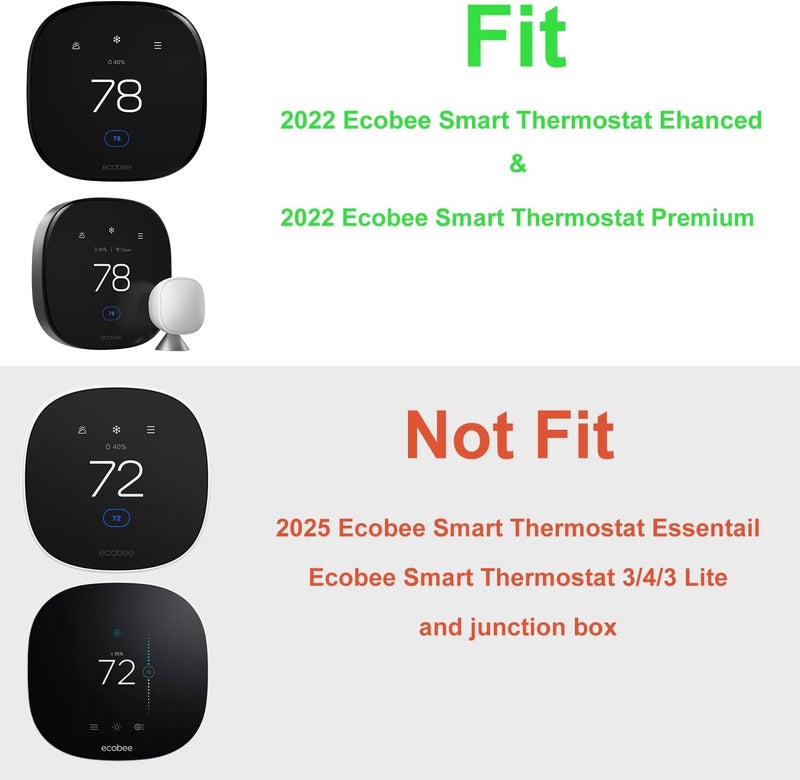 غطاء لوحة الجدار متوافق مع سخان Ecobee Smart Thermostat Premium الجديد لعام 2022 وسخان Ecobee Smart Thermostat Enhanced الجديد لعام 2022، إكسسوار لسخان الواي فاي القابل للبرمجة، لون أسود. - Image 2