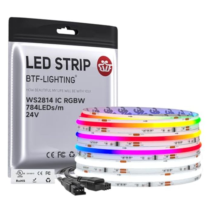 BTF-LIGHTING FCOB COB LED Strip Light, WS2814 Smart IC RGBW 6000K Color Chasing Light, UL Listed DC24V 16.4FT 784LEDs/m High Density 10mm Width for Home Party DIY Decor(No Adapter or Controller) - Image 4