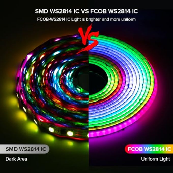 BTF-LIGHTING FCOB COB LED Strip Light, WS2814 Smart IC RGBW 6000K Color Chasing Light, UL Listed DC24V 16.4FT 784LEDs/m High Density 10mm Width for Home Party DIY Decor(No Adapter or Controller) - Image 3