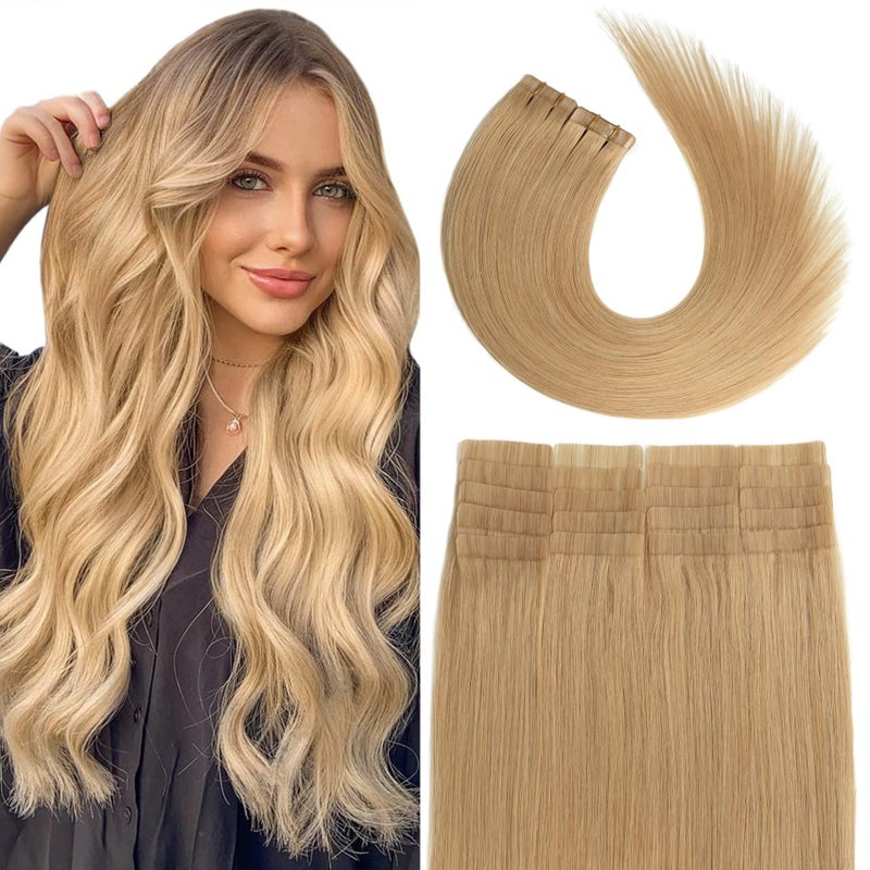 Aison Tape in Hair Extensions Honey Blonde 100 Strawberry Blonde Tape Extensions Human Hair Silky Straight for Fashion Women 20 PcsPackage 18Inch 27 40g