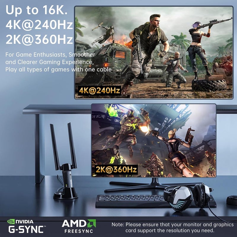 FURUI Fiber Optic DisplayPort Cable 2.1 33ft, 16K Fiber DisplayPort 2.0 Cable Supports 80Gbps, 16K@60Hz, 8K@120Hz, 4K@240Hz 165Hz 144Hz, 2K@360Hz, DSC 1.2a Display Port 2.1 Cord for Gaming Monitor - Image 3
