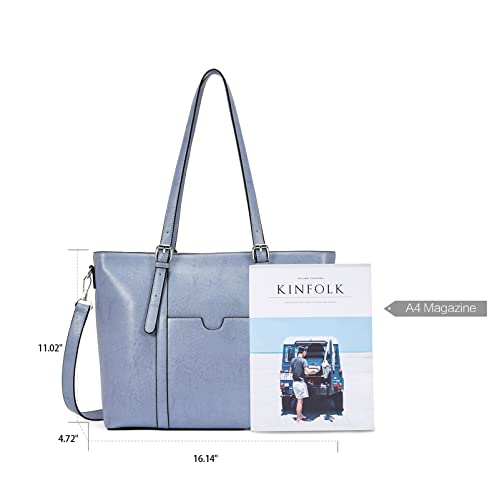 BROMEN Women Briefcase 15.6 inch Laptop Tote Bag Vintage Leather Handbags Shoulder Work Purses Oil Wax Blue - Image 4