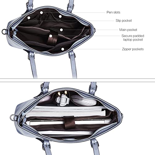 BROMEN Women Briefcase 15.6 inch Laptop Tote Bag Vintage Leather Handbags Shoulder Work Purses Oil Wax Blue - Image 5