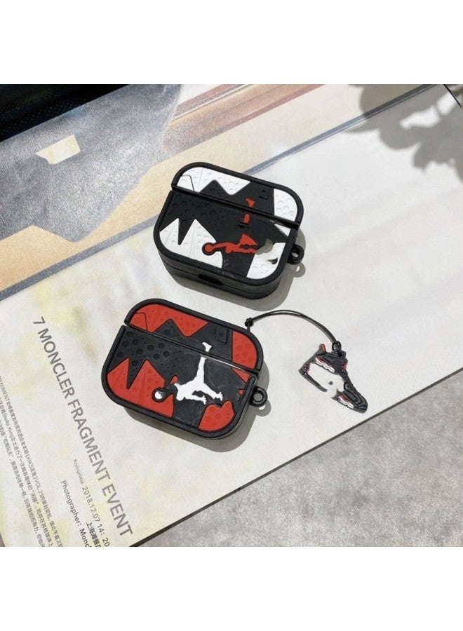 Koi Fish Headset Protective Cover For AirPodsPro2 4 Generation Apple 3 Generation Cartoon Cute Soft Shell Trendy-Color:Black And White Jordan With Ring-Applicable Models:Airpods 4th Generation  - Image 1