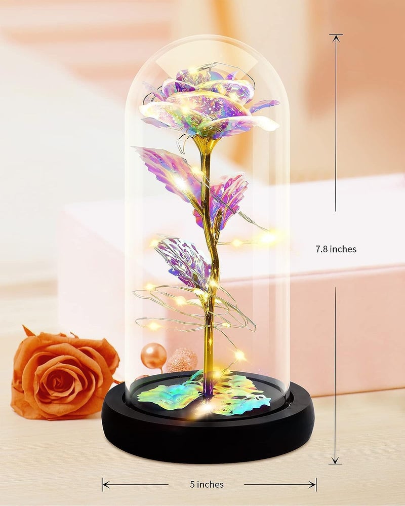 PERPART Rose Flower Gift Rainbow Forever Rose in Glass Dome Rose Light Up Flower Personalized Gifts for Mom Sisters Friend Women Valentines Day Birthday Wedding Anniversary Rainbow Rose - Image 2