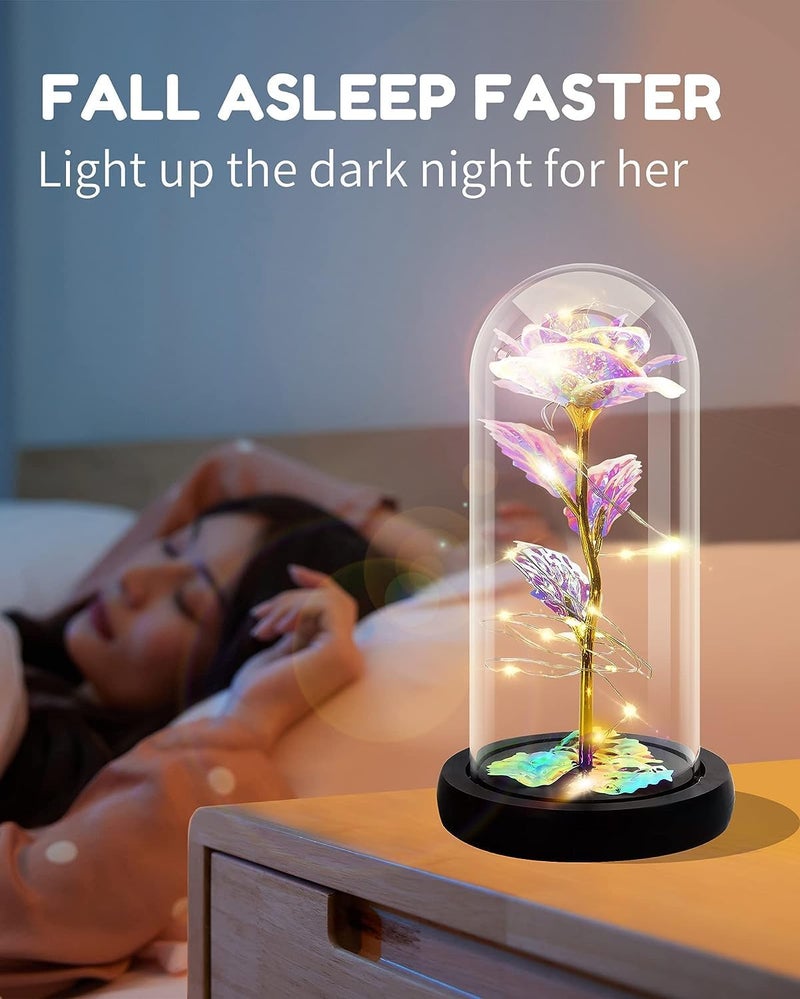 PERPART Rose Flower Gift Rainbow Forever Rose in Glass Dome Rose Light Up Flower Personalized Gifts for Mom Sisters Friend Women Valentines Day Birthday Wedding Anniversary Rainbow Rose - Image 4