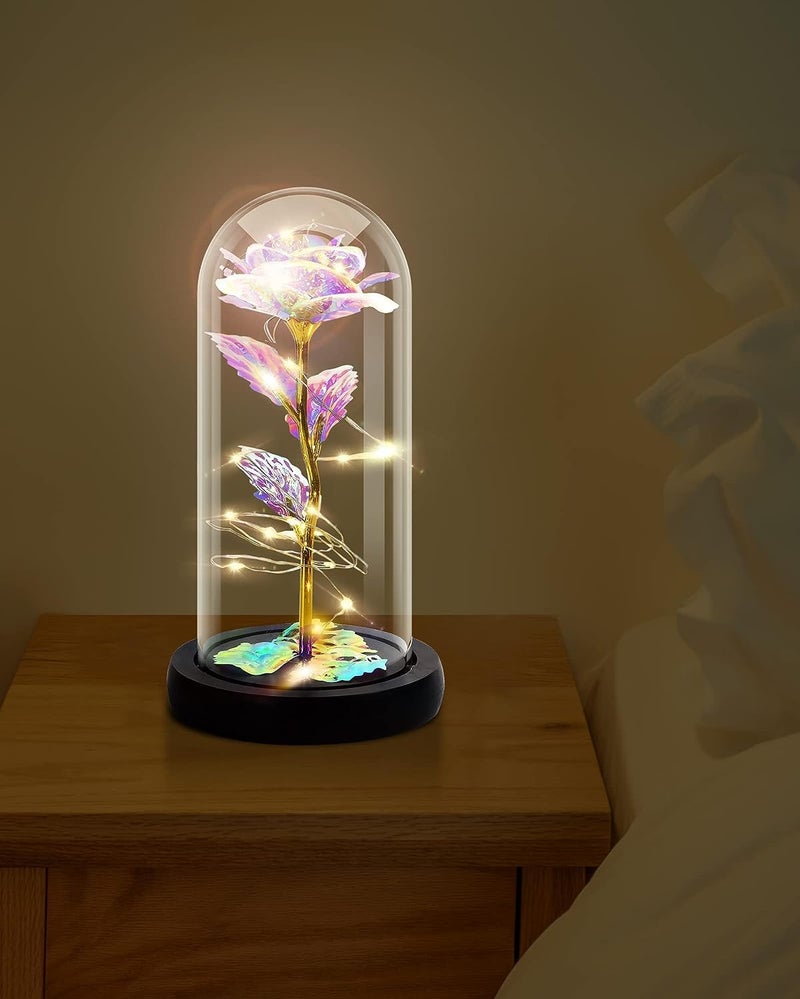 PERPART Rose Flower Gift Rainbow Forever Rose in Glass Dome Rose Light Up Flower Personalized Gifts for Mom Sisters Friend Women Valentines Day Birthday Wedding Anniversary Rainbow Rose - Image 5