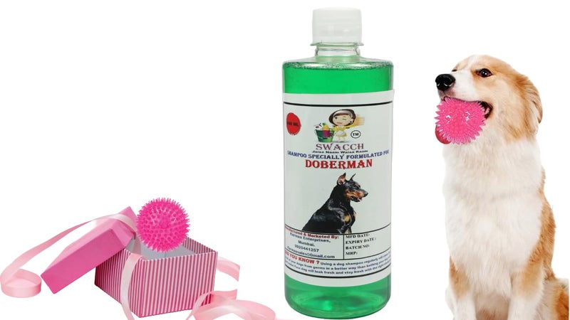 swacch Shampoo | Puppy Safe Shampoo | PH Balanced | Ditch to Itch for Doberman Shampoo 500ml (Neem Alovera) + Spike Ball Chew Toy Combo Pack - Image 1