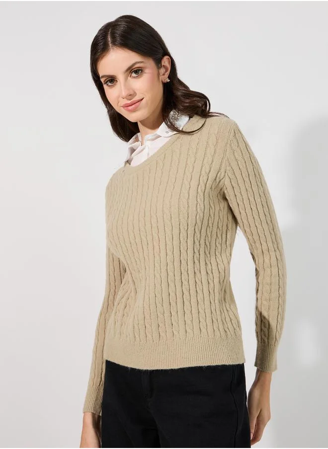 Styli Embellished Collar Knitted Sweater